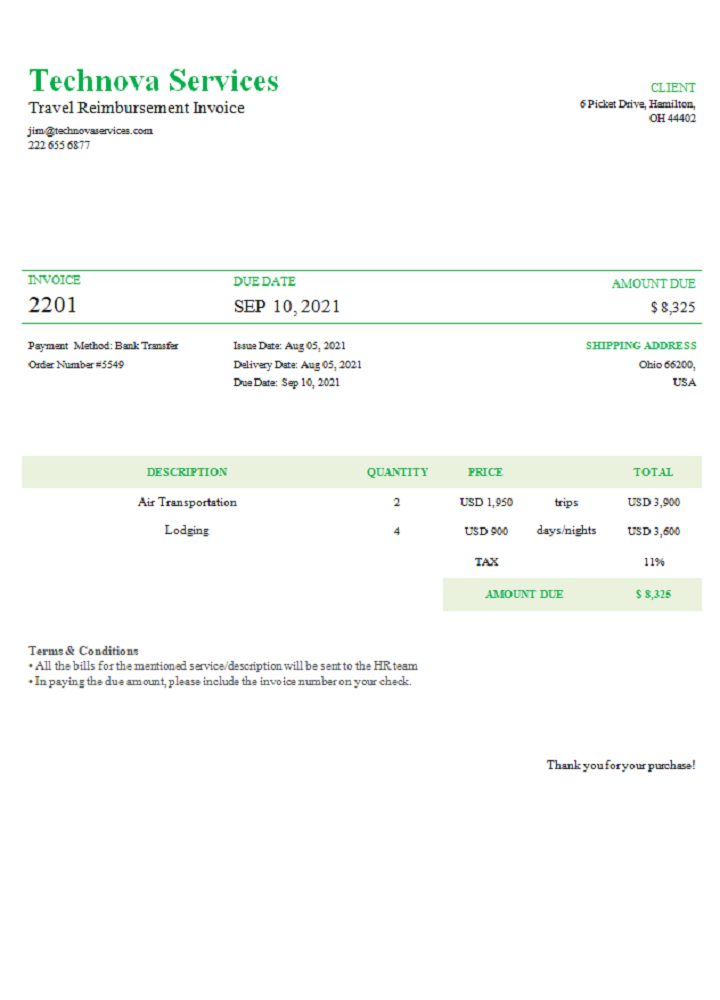 USA Technova Services invoice PSD template